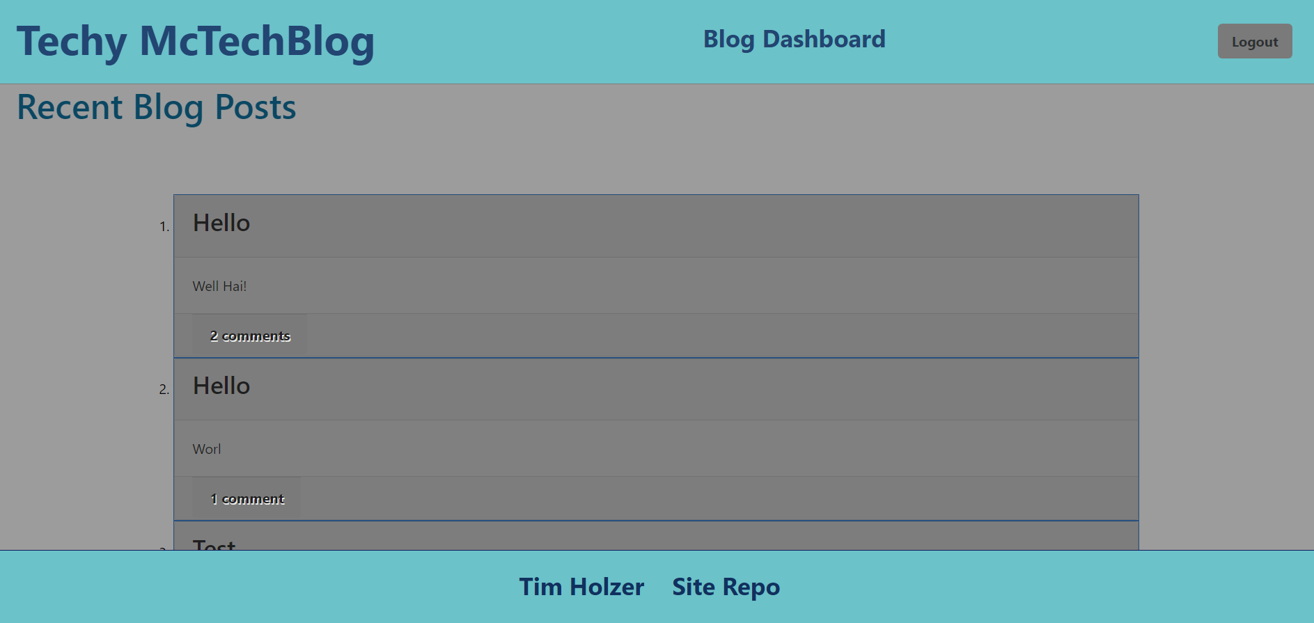 A screenshot of the blogsite website dashboard
